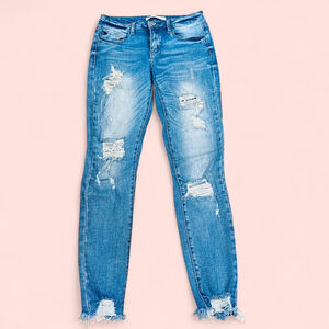 Grunge Festival Curvy KanCan Blue Distressed Raw Hem Stretch Skinny Jeans 27